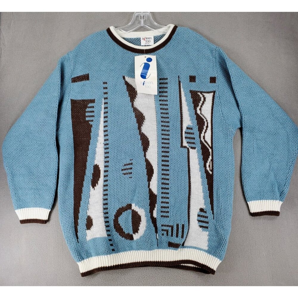 New Aileen Sweater Women 18W/38 Geometric Fairy Kei Blue Pastel Grandpa Wool 90s